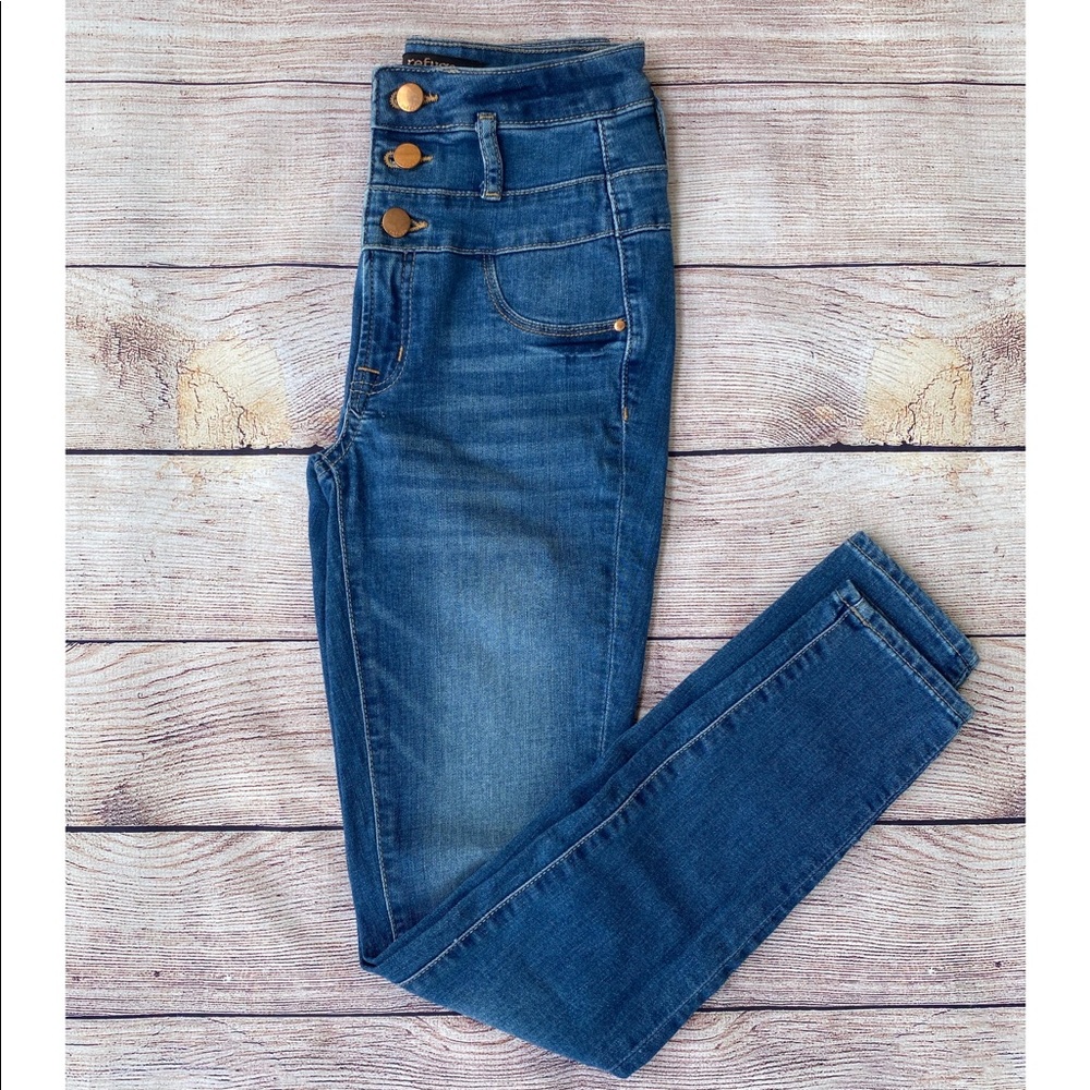 Refuge | High Waisted Skinny Jeans with Button Detail (size 0)